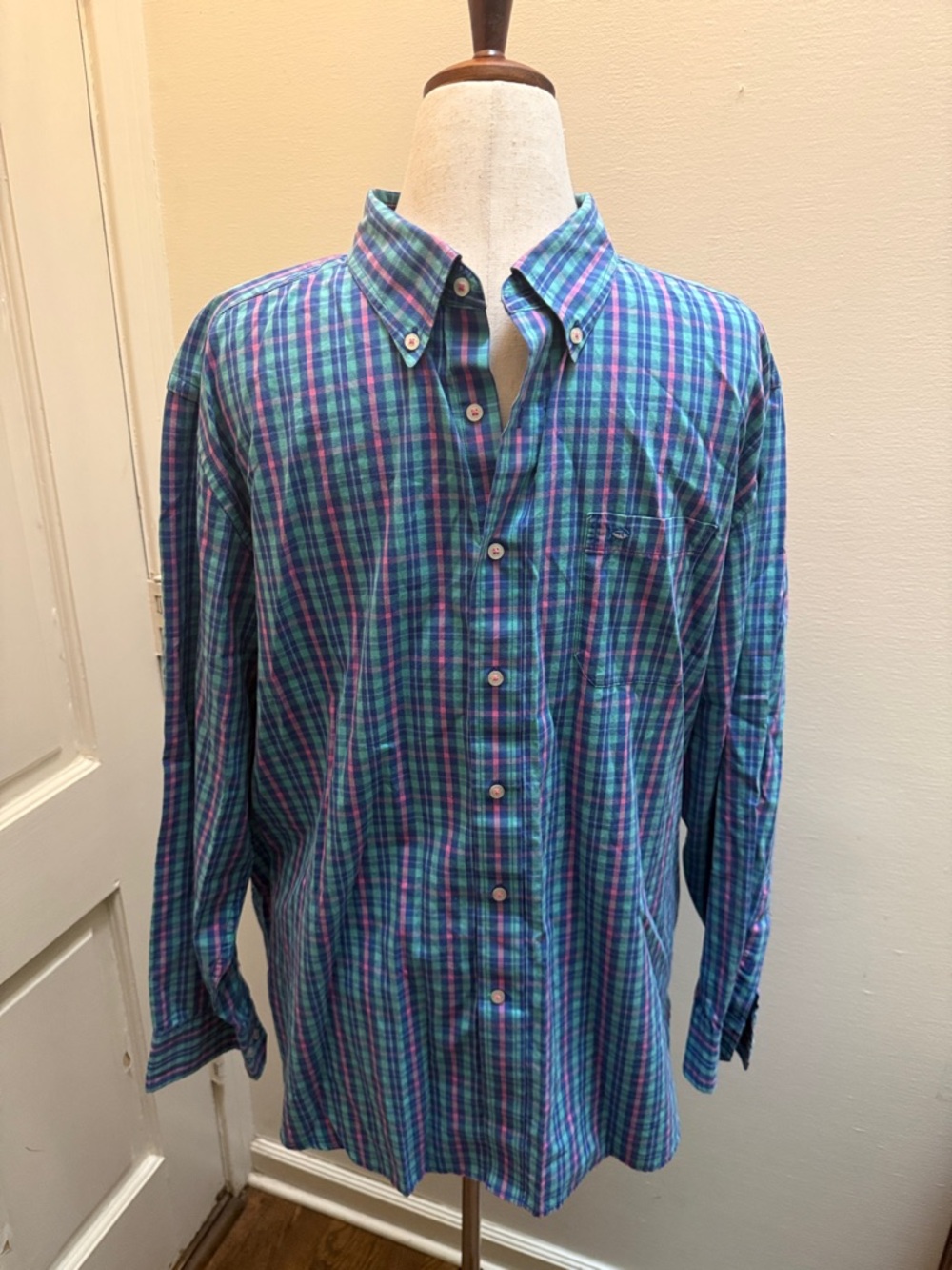 Southern Tide Blue and Green Plaid Button-Down Shirt
